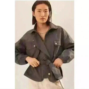 Anthropologie Mare Mare Puff Sleeve Utility Jacket Dark Gray Size Medium